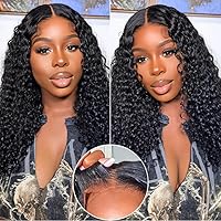 Bye Bye Knots Glueless Wig Deep Curly Wave Human Hair 7x5 Invisible Knots HD Lace Front Put on and Go Glueless Pre-Bleached Wigs Pre Plucked Pre Cut Hairline 180% Density 16inch