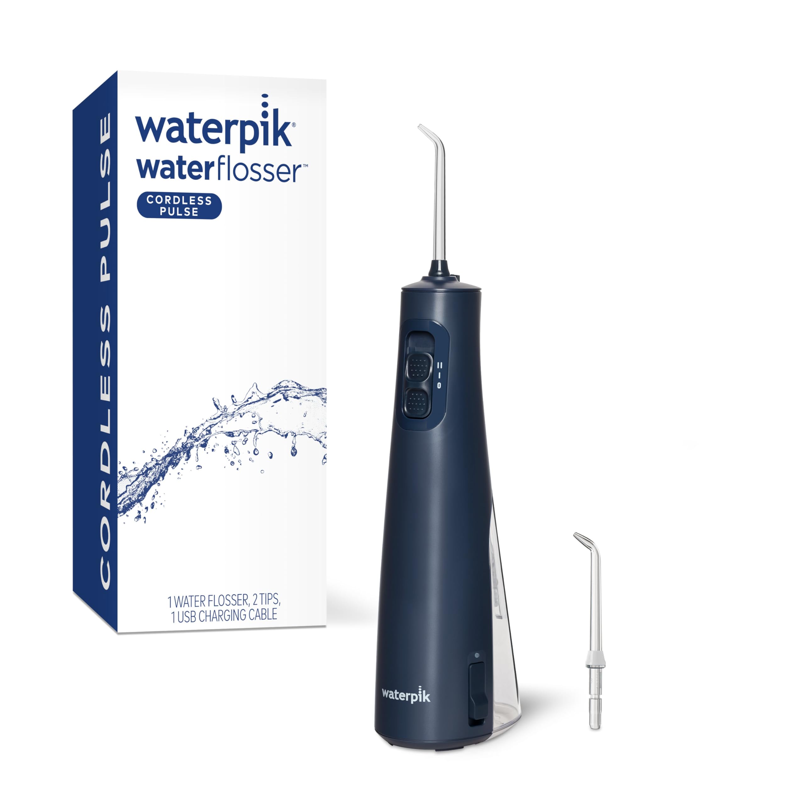 Waterpik Cordless Pulse Rechargeable Portable Water Flosser for Teeth, Gums, Braces Care and Travel with 2 Flossing Tips, Waterproof, ADA Accepted, WF-20 Blue