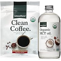 Natural Force Organic Clean Coffee + Organic MCT Oil Bundle – 100% Pure Coconut MCTs & Mold & Mycotoxin Free Coffee – Non-GMO, Keto, Paleo, and Vegan - 12 Oz Bag and 16 Oz Glass Bottle