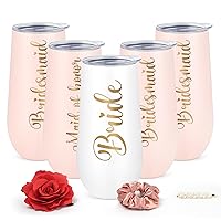 LiqCool Bridesmaid Proposal Gifts, Bride Bridesmaids Maid of Honor 5 Pack Champagne Flutes Cups, Wedding Bachelorette Party Gifts Bridal Shower Gifts for Bride Tribe Bridesmaids(12 Oz)