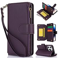 Smartphone Flip Cases Compatible with iPhone 14 Pro Wallet Case,PU Leather Magnetic Flip Folio Case with Wrist Strap Zipper/Card Holder/Shoulder Strap Shockproof TPU Protective Phone Cover Flip Cases