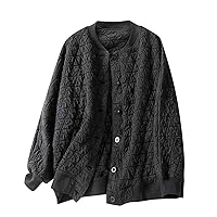 Oplxuo Women's Winter Quilted Jackets Button Down Long Sleeve Padded Warm Coats Outerwear Fashion Bomber Jacket with Pockets