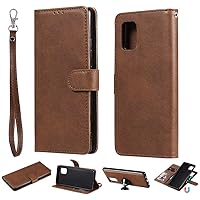 XYX Wallet Case for Samsung A71 5G, 2 in 1 Solid Color PU Leather Wallet Case with Magnetic Car Mount Protective Case for Galaxy A71 5G, Brown