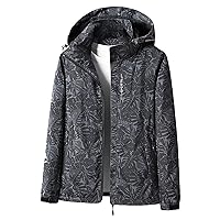 Women Fashion All Over Printed Rain Jacket Hood Lightweight Waterproof Raincoat Zip Up Trench Coats with Pockets