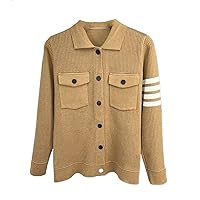 WOLONG Classic Striped Cardigan Men's Lapel Coat Autumn/Winter Korean Pocket Casual Knit Jacket