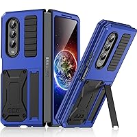 Samsung Z Fold 4 Metal Case with Screen Protector Military Rugged Heavy Duty Shockproof Case with Stand Full Cover Tough case for Samsung Z Fold 4 (Blue)