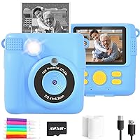 Anchioo Instant Print Camera Toys for Toddlers Age 3-8,Boys and Girls Birthday Gifts with 1080P HD Video Recording,Kids Selfie Digital Camera Electronic Travel Game with Photo Paper 6 Color Pens,Blue