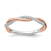 Jewels By Lux Solid 14k White and Rose Two Tone Gold Criss-Cross 1/10 carat Diamond Complete Wedding Ring Band Available in Sizes 6 to 10 (Band Width: 2.9 to 1.6 mm)