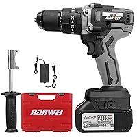 Cordless Drill Driver,21V Cordless Drill Driver Batteries Max Torque 200N.m 1/2 Inch Metal Keyless Chuck 20+3 Position 0-2150RMP Variable Speed Impact Hammer Drill Screwdriver With PlasticTool