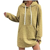 Women's Autumn/Winter Solid Long Sleeve Casual Loose Hooded Pocket Long Guard Dress Business Casual Dress for