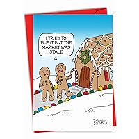 NobleWorks - Merry Christmas Greeting Card with Envelope (4.63 x 6.75 Inch) Funny Cartoon, Happy Holiday Humor - Stale Market 1188