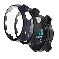 All Around Watch Rugged Cover Case with Tempered Glass Screen Protector Compatible with Garmin Forerunner 965 GPS Running Smart Watch (Black/Navy)