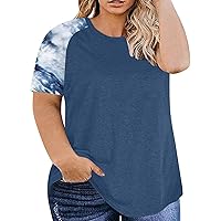 Plus Size Tops For Women Summer Print Tunic Spring Tops Crewneck Short Sleeve Shirts Dressy Casual 100 Cotton
