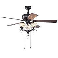 Warehouse of Tiffany Garlow Matte Black Lighted Ceiling Fan with Crystal Flower Cups Chandelier