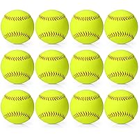 12 Pack Sports Practice Softballs, Official Size and Weight Slowpitch Softball, Unmarked Leather Covered Youth Fastpitch Softball Ball Training Ball for Games, Practice and Training