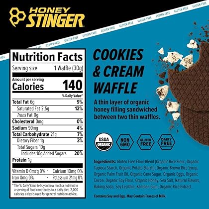 Honey Stinger Organic Waffle Variety Pack - Honey, Vanilla, Salted Caramel, Cinnamon & Cookies & Cream (10 Pack) By Veher