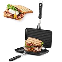 SOUJOY Sandwich Maker, Non-stick Grill Panini Maker Pan with Handle, Stovetop Toasted Aluminum Flip Pan Indoor Outdoor Home Kitchen Breakfast