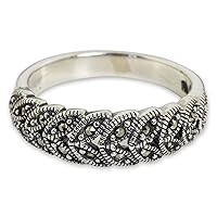 NOVICA Artisan Handcrafted Marcasite Cocktail Ring .925 Sterling Silver Grey Thailand 'Olive Garland'