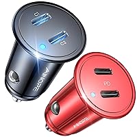 2pack AINOPE USB C Car Charger for iPhone 15, Smallest 56W Fast Charginig PD 3.0 Dual Car Charger USB Compatible with iPhone 15 Pro Max Plus/14/13 Pro/12 Pro/12 Mini, Galaxy, iPad Pro