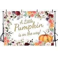 MEHOFOTO Little Pumpkin Girl Baby Shower Photography Backdrops Props Fall Autumn Red Pink Floral Princess Baby Shower Party Decoration Gold Photo Studio Booth Background Banner 5x3ft