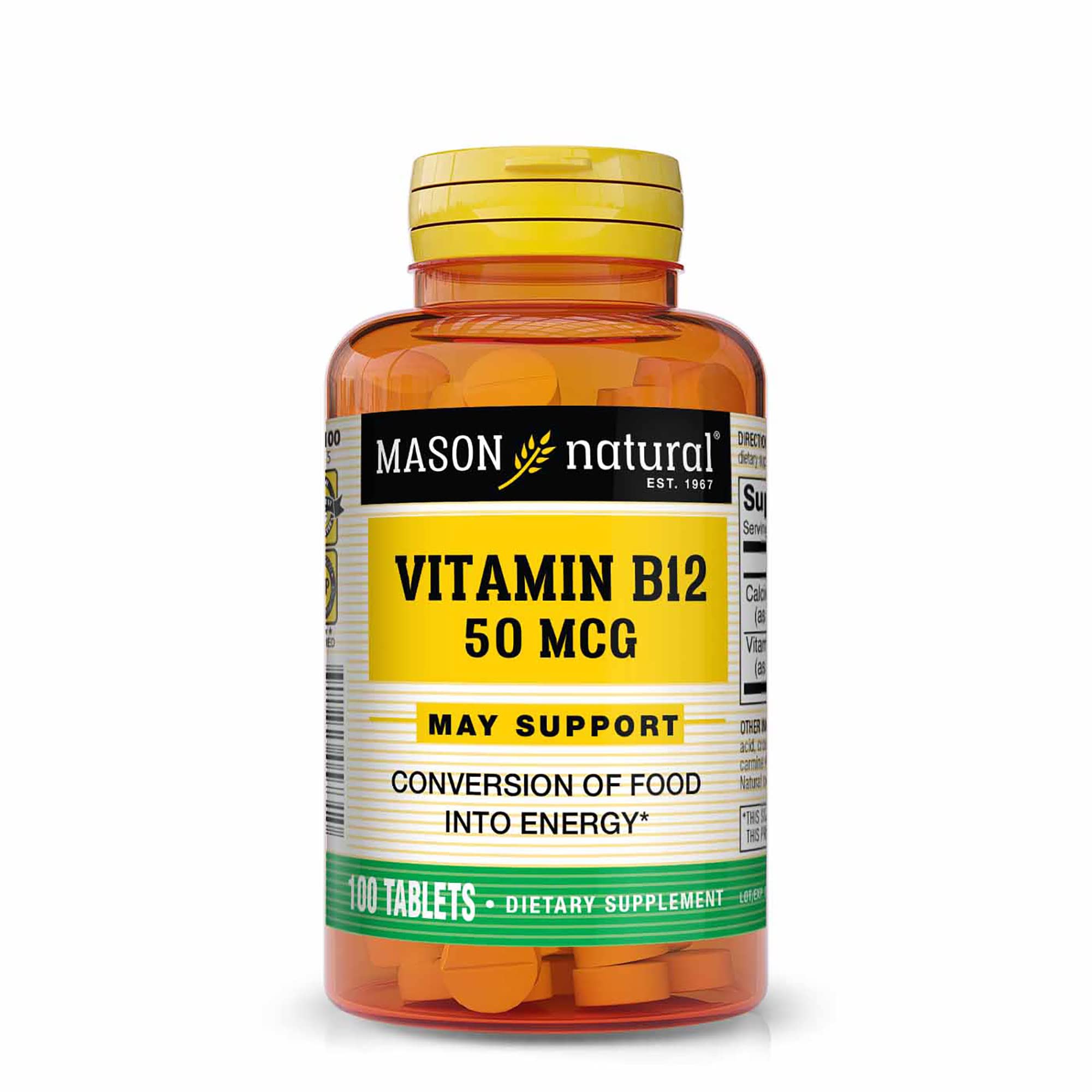 MASON NATURAL Vitamin B12 50 mcg with Calcium - Healthy Conversion of Food into Energy, Supports Nerve Function and Health, 100 Tablets