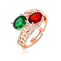Women's Multicolor Pear Cut Created Tourmaline Rings Rose Gold Plated Flower October Birthstone Adjustable Rings Birthday Gifts Ideas RJ134