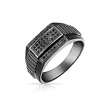 Bling Jewelry Personalize Men's Rectangle Geometric Micro Pave Halo Square Two Tone White Black CZ Cubic Zirconia Engagement Signet Statement Ring For Men .925 Sterling Silver Customizable