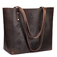 Kattee Women Genuine Leather Tote Bags Shoulder Purses Vintage Handbags Top Handle Work Bags Thick Full Grain