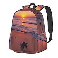 Octopus Beach Sunset Backpack Print Shoulder Canvas Bag Travel Large Capacity Casual Daypack With Side Pockets