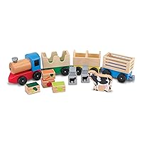 Melissa & Doug Wooden Farm Train Set - Classic Wooden Toy (3 linking cars)