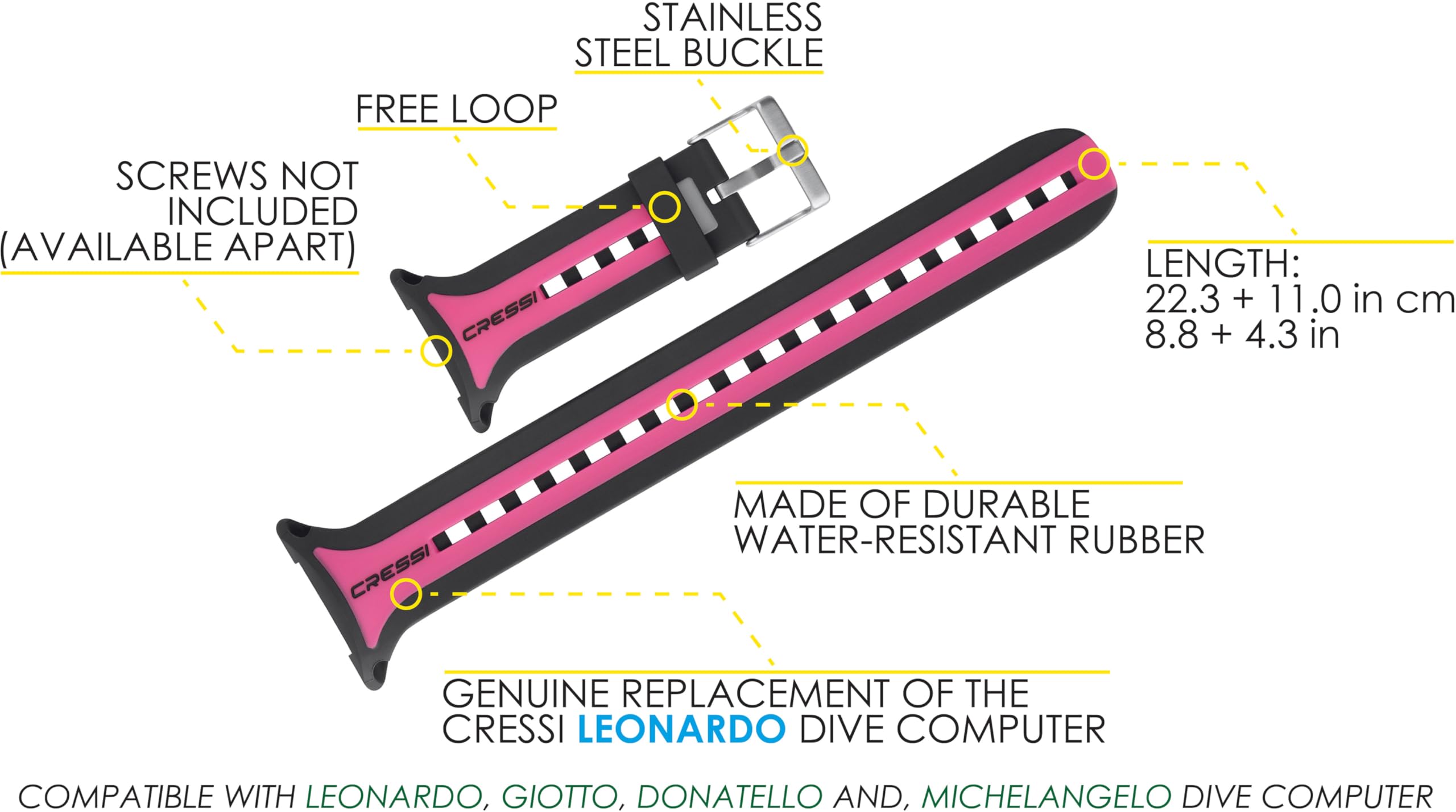 Cressi Genuine Watchband, Battery, Screen Protector Replacement for Leonardo and Giotto Dive Computer - Official Spare Parts