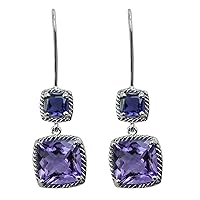 Amethyst Cushion Shape Gemstone Jewelry 925 Sterling Silver Drop Dangle Earrings For Women/Girls