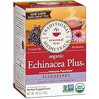 Traditional Medicinals Organic Echinacea Plus Elderberry Herbal Tea, Promotes Immune Function, (Pack of 2) - 32 Tea Bags Total,16 Count (Pack of 2)