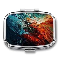Pill Box Square Pill Case for Purse & Pocket Portable Mini Abstract Pill Organizer with 2 Compartment Cute Pill Container Holder Travel Pillbox to Hold Vitamins Medication Fish Oil