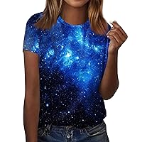 Short Sleeve Shirts for Women,Tops for Women Trendy Vintage Print Graphic Crew Neck Top Summer Tops for Women 2024
