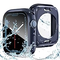 2 in 1 Waterproof Case for Apple Watch Series 9 8 7 41mm Screen Protector, 360 Protective Glass Face Cover Hard PC Bumper + Back Frame for iWatch 9/8/7 Accessories 41 mm, Blue
