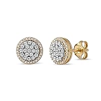 Sterling Silver 1/2Ct TDW Diamond Pair Stud Earrings with Rhodium Fashion Jewelry by DZON (I-J, I2) for Men