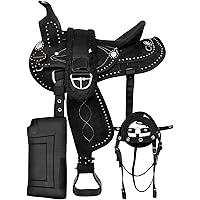 Classic Quality Western Synthetic Comfort Barrel Racing Trail Tack Equestrian Horse Saddle All Accessories Included Size : 16