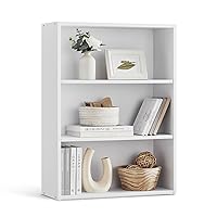 VASAGLE Bookshelf, 23.6 Inches Wide, 3-Tier Open Bookcase with Adjustable Storage Shelves, Floor Standing Unit, Cloud White ULBC163T14
