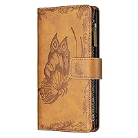 Zipper Wallet Folio Case for XIAOMI Poco F3, Premium PU Leather Slim Fit Cover for Poco F3, 9 Card Slots, 1 Transparent Photo Frame Slot, Anti-Drop, Brown