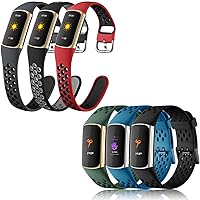 Maledan Compatible with Fitbit Charge 5 Bands Men Women - 3 Pack Sport Band Soft Waterproof Replacement Wristbands Breathable Strap for Fitbit Charge 5,6 pack