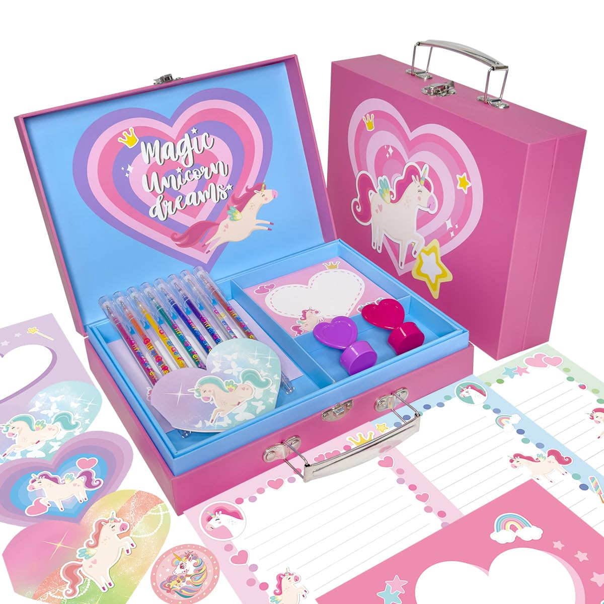 Unicorn Stationary Set - 98Pcs Kids Stationery Kit for Girls Ages  6,7,8,9,10-12 Years Old, Letter Writing Kit with Envelopes, Paper, Cards,  Girls Toys