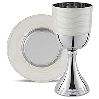 Zion Judaica Passover Seder Luxurious White Enamel Kiddush Cup Set Gift Boxed Polished Nickel Plated White Enamel Elegant Wine Cup 5.75