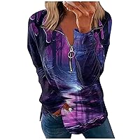Women Quarter Zip Pullover Halloween Gradient Sweatshirts Casual Long Sleeve Pullovers 2023 Comfy Work Tops