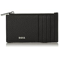 BOSS Men's Polished Logo Zipper Grain Leather Card Case