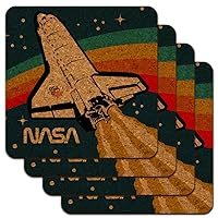 NASA Logo Over Space Shuttle with Rainbow Low Profile Novelty Cork Coaster Set