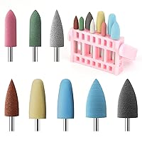 Nail Drill Bits and Bit Holder Set for Nail Polishing Griding Nail Gel Polish Remover Tool Suitable for Most Electric Nail Drills Rubber Alloy or Ceramic (Rubber Bits + Pink Holder)