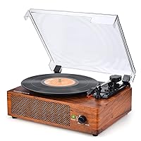 Vintage Record Player for Vinyl with Speakers Retro Turntable for Vinyl Records, Belt-Driven Turntable Support 3-Speed Wireless Playback Headphone AUX-in RCA Line LP Vinyl Players Wood Grain