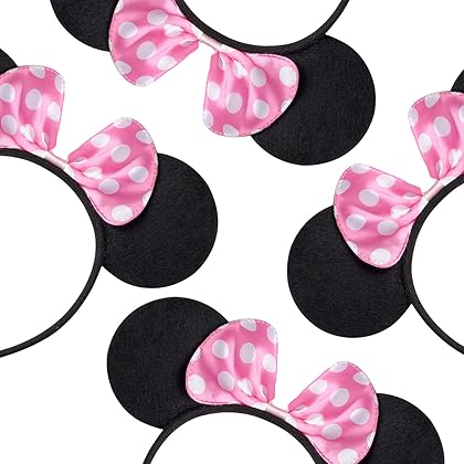 20 Pack Mouse Ears Solid Black and Pink Bow Headband for Mouse Themed Birthday Party Supplies