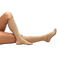 Truform Surgical Stockings, 18 mmHg Compression for Men and Women, Knee High Length, Open Toe, Beige, Small